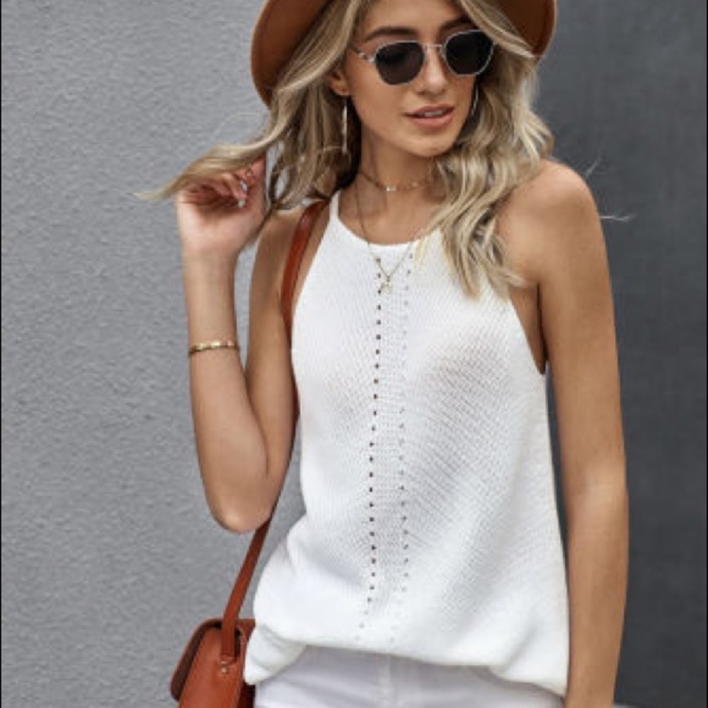 New White Keyhole Tank Top